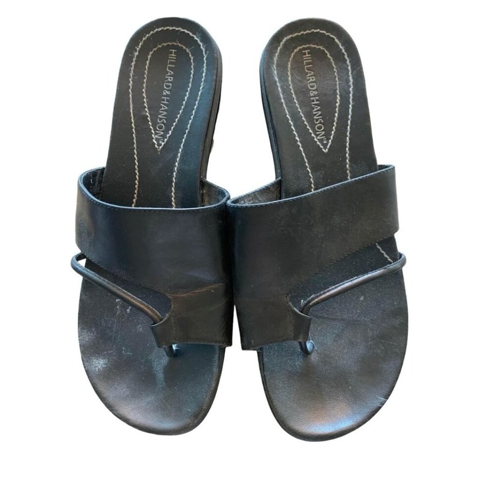 🍒 2/$20 🍒 Hillard & Hanson Black Leather Sandals sz 6, 2" Lift